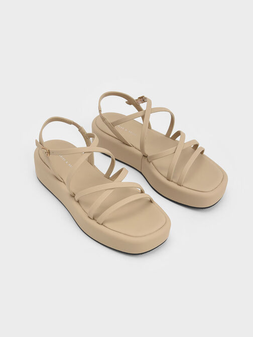 Strappy Padded Flatforms, Sand, hi-res