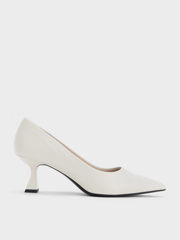 Pointed-Toe Flare Heel Pumps, สีชอล์ค, hi-res