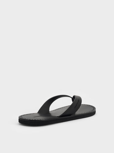 V-Strap Thong Sandals, Black, hi-res