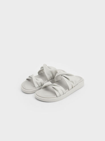 Twist Strap Padded Slide Sandals, สีขาว, hi-res