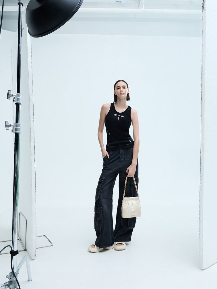 กระเป๋าเป้สองฟังก์ชันดีไซน์สายโซ่รุ่น Duo, สีครีม, hi-res