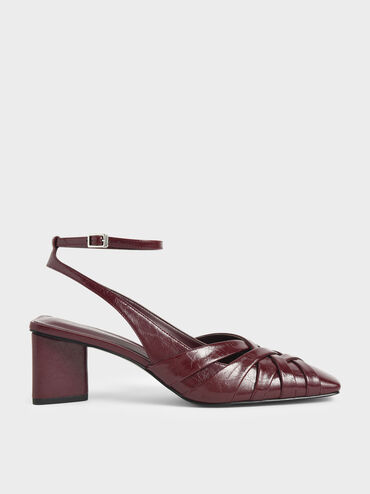 Wrinkled Patent Woven Ankle Strap Pumps, , hi-res