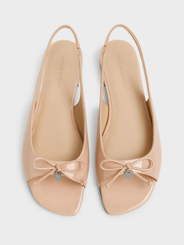 Imani Patent Bow Slingback Sandals, Nude, hi-res