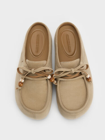 Gale Faux Suede Beaded-Lace Mules, Beige, hi-res