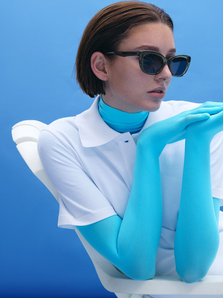 แว่นตากันแดดกรอบทรงตาแมววัสดุอะซิเตทรีไซเคิลรุ่น Maeva, สีทีล, hi-res