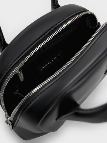 กระเป๋าทรงโบว์ลิ่งรุ่น Nelly, สีดำอะไหล่สีเงิน, hi-res