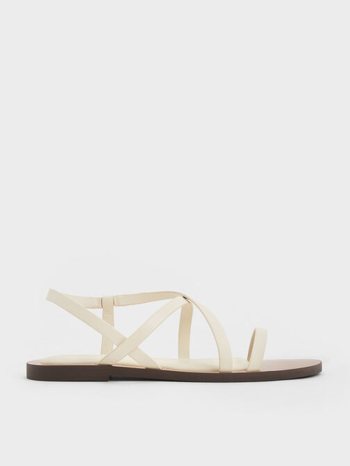 Asymmetrical Strappy Sandals, สีชอล์ค, hi-res
