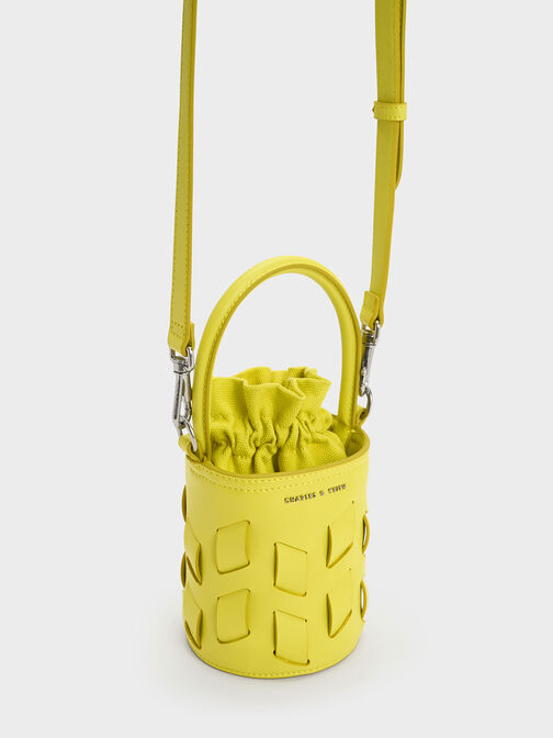 Canvas Panelled Bucket Bag, สีเหลือง, hi-res