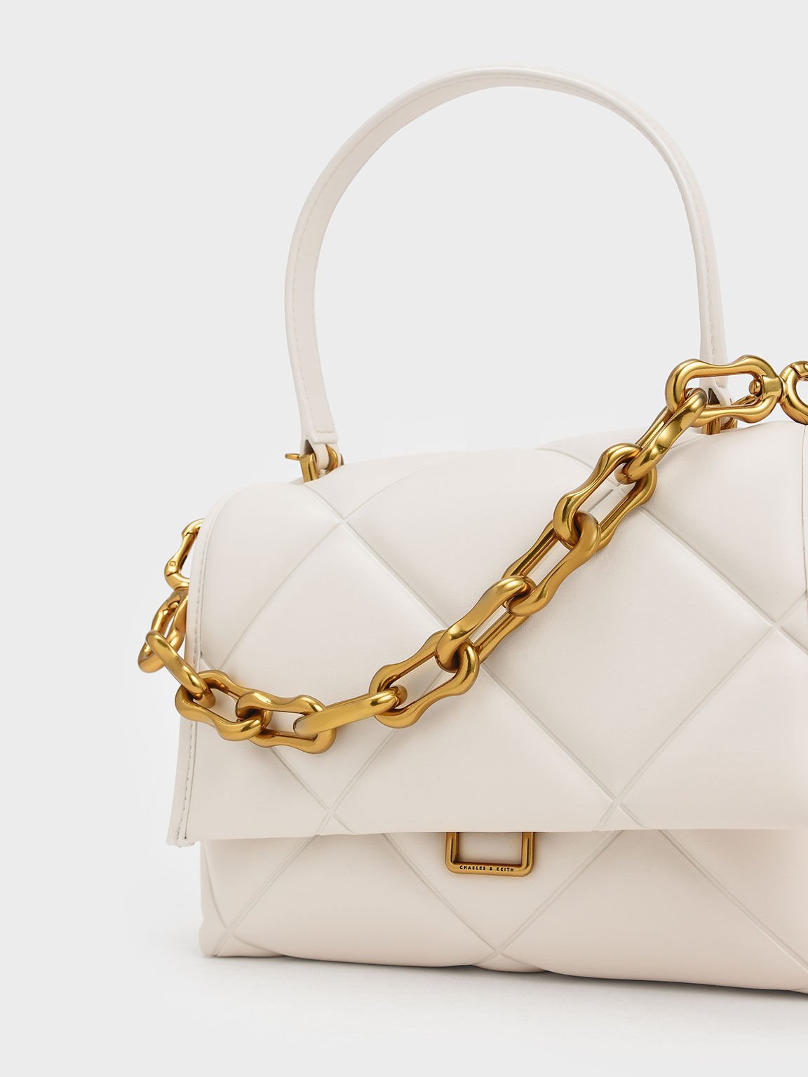 Gemma Chunky Chain Link Quilted Bag, Cream, hi-res