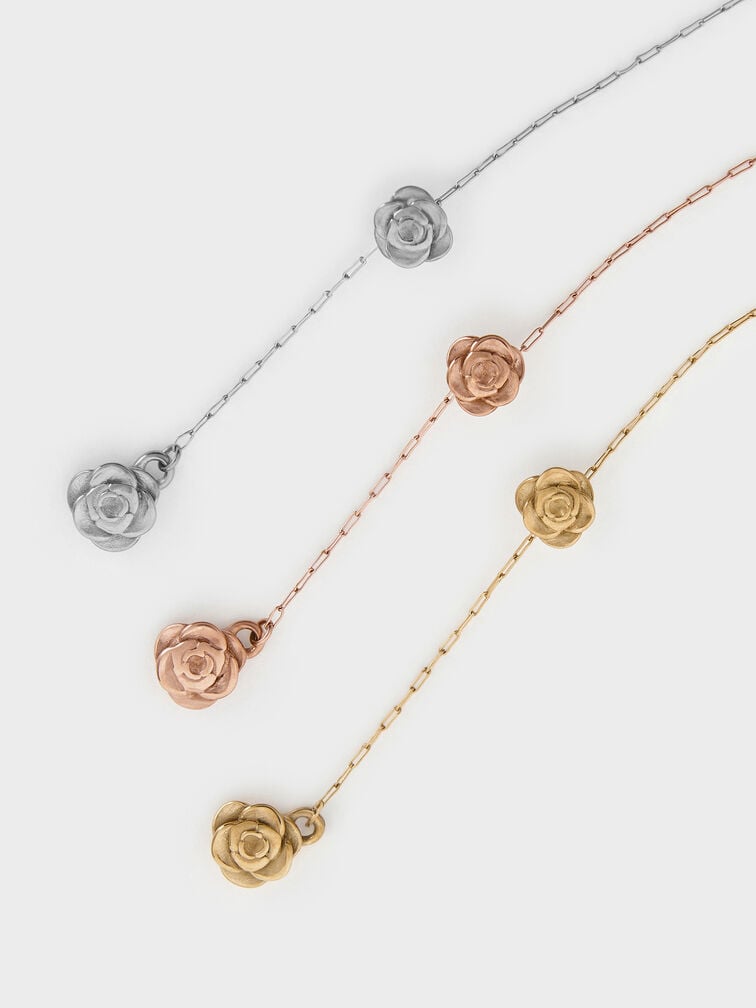 Rosalind Flower-Motif Asymmetric Drop Earrings, Brushed Rose Gold, hi-res