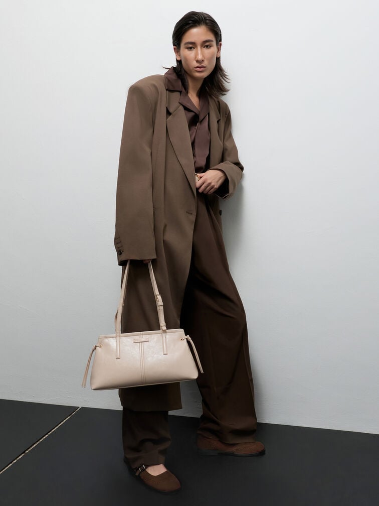 Noane Elongated-Handle Shoulder Bag, Oat, hi-res