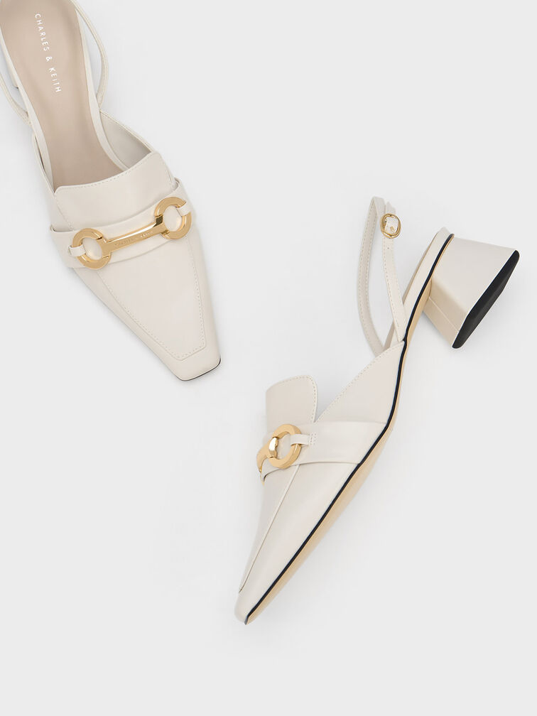 Metallic Bar Slingback Pumps, , hi-res