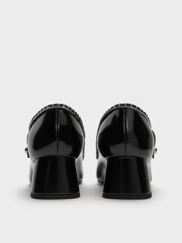 Braided-Chain Block-Heel Mary Jane Pumps, Black Boxed, hi-res