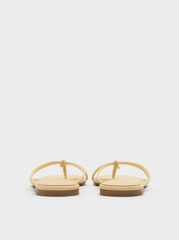 Metallic-Charm Strappy Thong Sandals, Yellow, hi-res