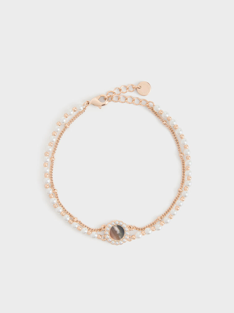 Pearl & Gemstone Double-Chain Bracelet, Grey, hi-res