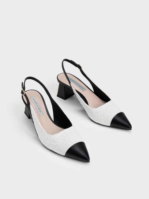 Tweed Toe Cap Slingback Pumps, , hi-res