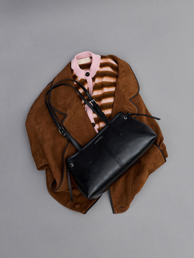 Noane Elongated-Handle Shoulder Bag, Noir, hi-res