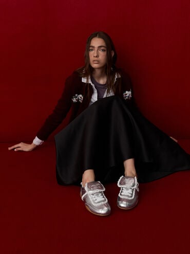 Louise Lace-Trim Sneakers, Silver, hi-res