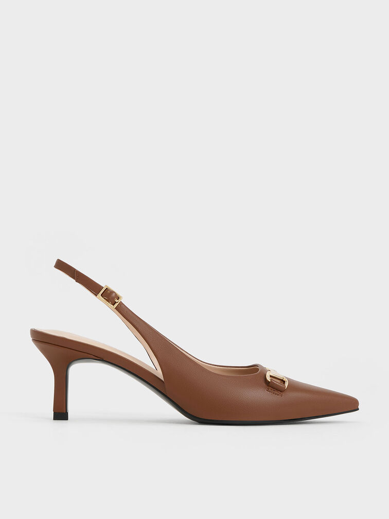 Metallic-Accent Slingback Pumps, สีคอนยัค, hi-res