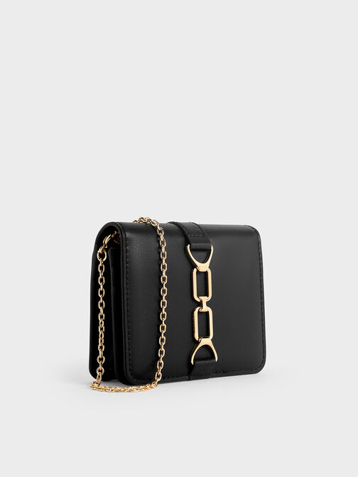 Agatha Chain-Accent Card Holder, Black, hi-res