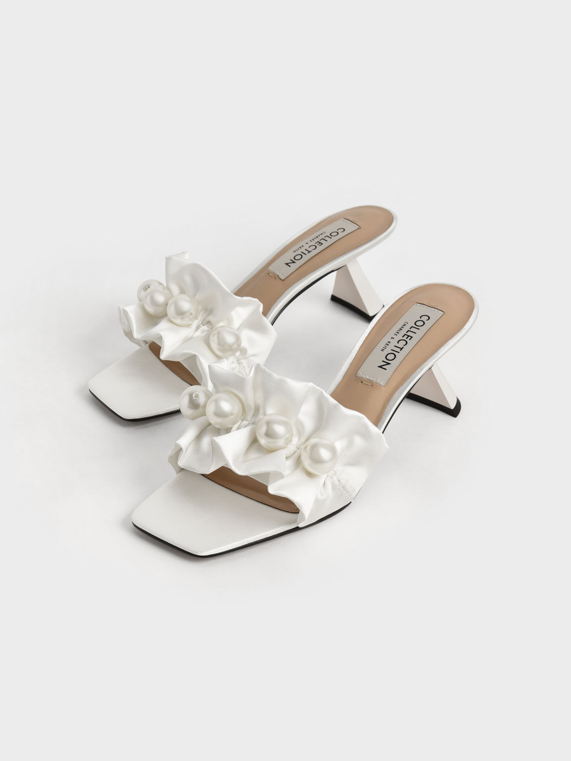 The Bridal Collection: Blythe Bead-Embellished Satin Mules, White, hi-res