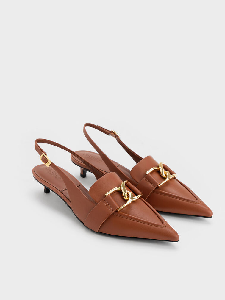 Gabine Leather Slingback Pumps, Cognac, hi-res