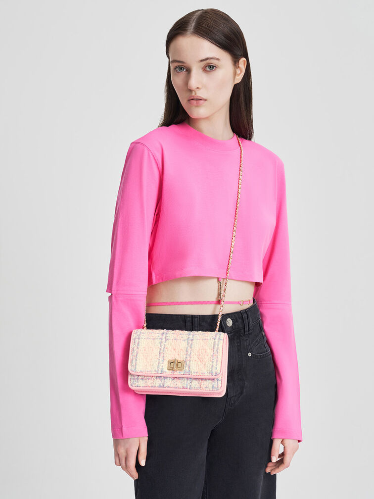 Metallic Turn-Lock Tweed Quilted Clutch, , hi-res