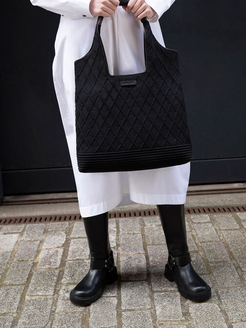Willa Knitted Tote Bag, สีดำ, hi-res