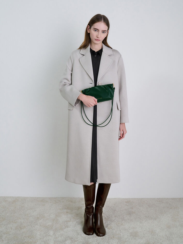 Brigette Ruched Chain-Handle Clutch, Dark Green, hi-res