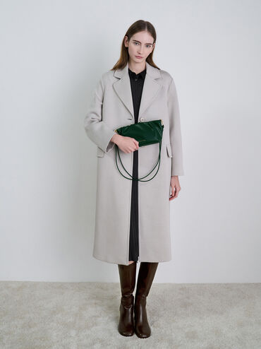 Brigette Ruched Chain-Handle Clutch, Dark Green, hi-res