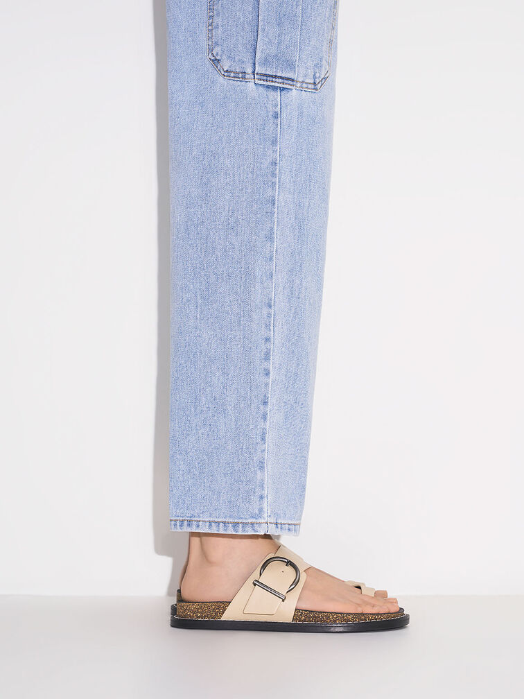 Metallic Buckle Toe-Ring Sandals, , hi-res