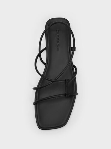 Square-Toe Strappy Sandals, Black, hi-res