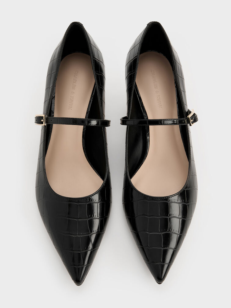 รองเท้าปิดส้นทรงแมรี่เจนเอฟเฟกต์ลายจระเข้รุ่น Luciana, สีดำลายพิมพ์สัตว์, hi-res