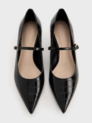 รองเท้าปิดส้นทรงแมรี่เจนเอฟเฟกต์ลายจระเข้รุ่น Luciana, สีดำลายพิมพ์สัตว์, hi-res