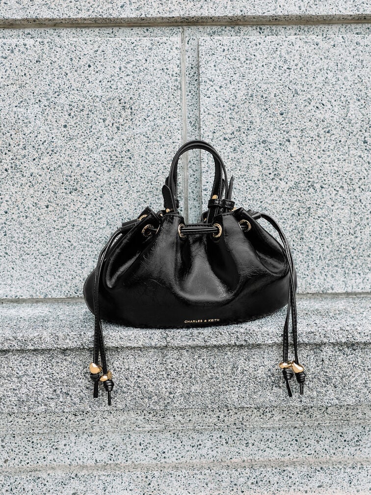 Mini Moxie Drawstring Bucket Bag, Black, hi-res