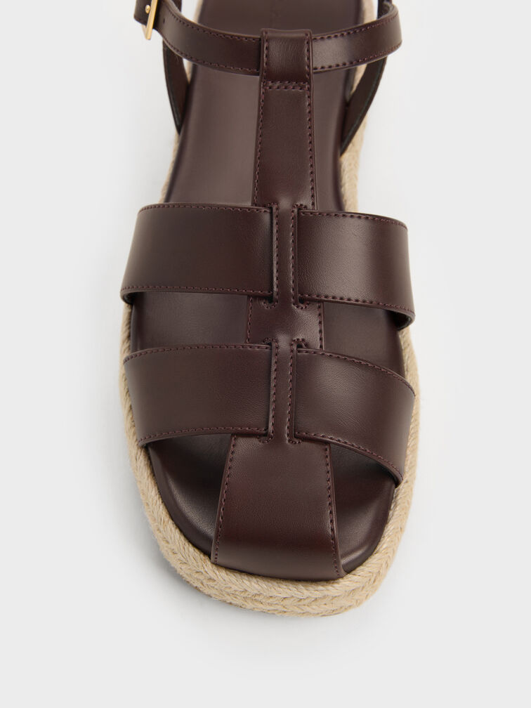 Caged Flatform Espadrille Sandals, Maroon, hi-res