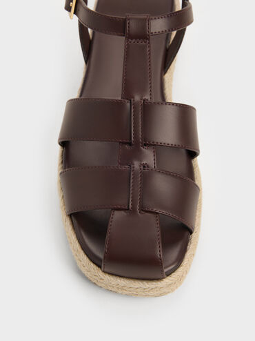 Caged Flatform Espadrille Sandals, Maroon, hi-res