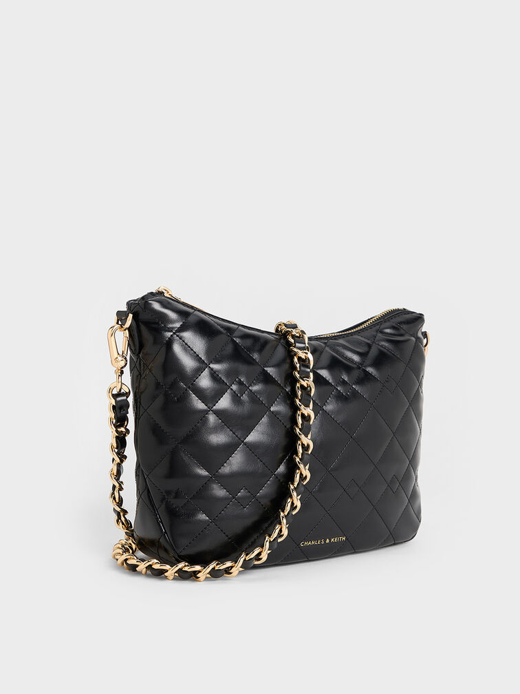 Duo Quilted Slouchy Hobo Bag, Black, hi-res