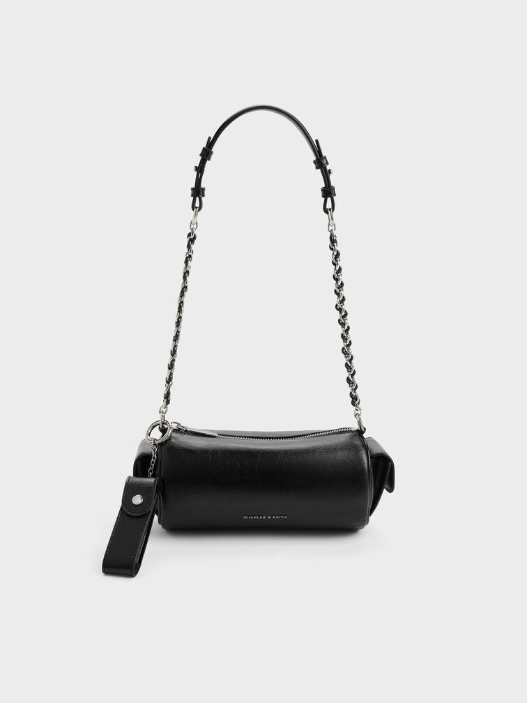 Lottie Side-Pocket Chain Shoulder Bag, Noir, hi-res