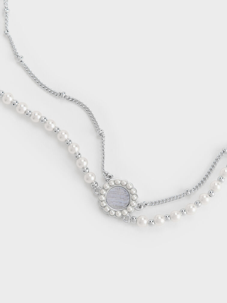 Pearl & Gemstone Double-Chain Bracelet, Light Blue, hi-res