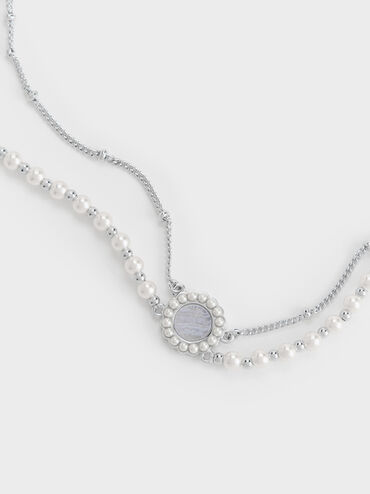 Pearl & Gemstone Double-Chain Bracelet, Light Blue, hi-res