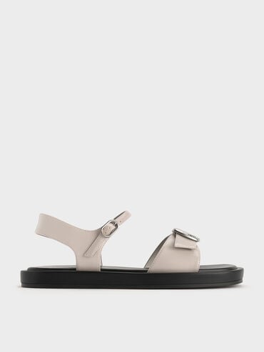 Buckled Slingback Sandals, Light Grey, hi-res