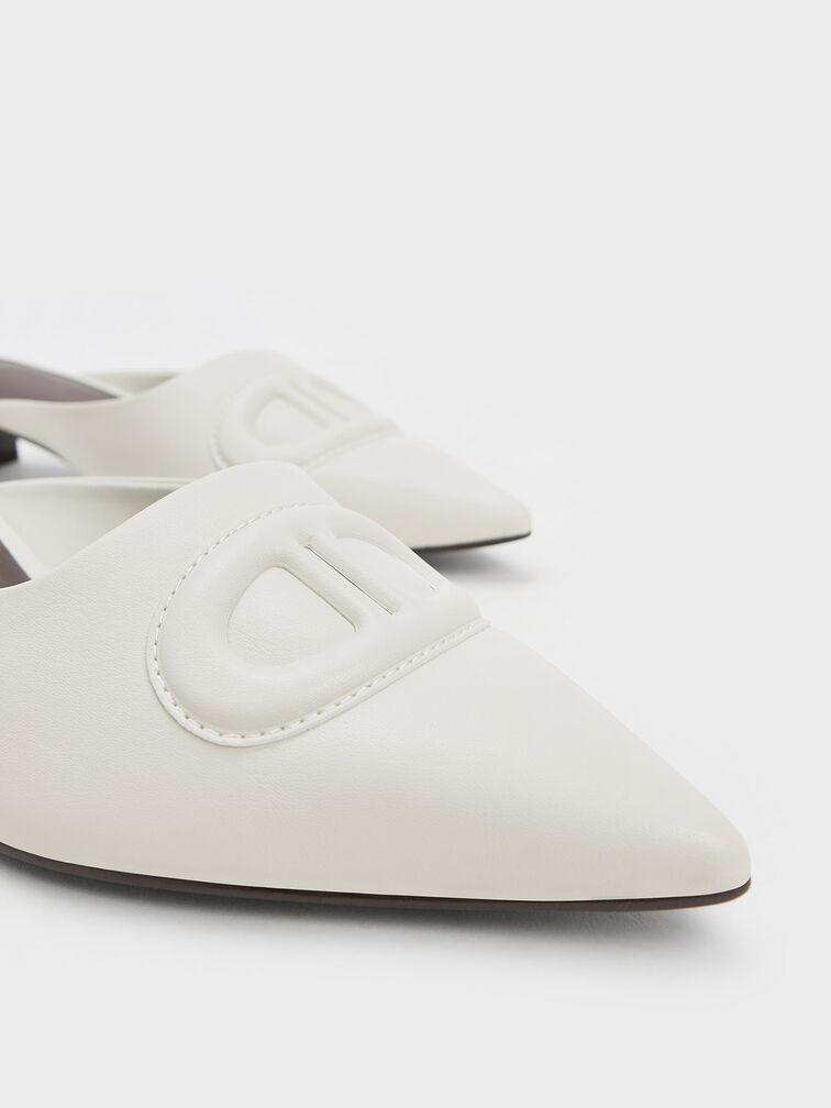 Oval Stitch-Trim Pointed-Toe Mules, Chalk, hi-res