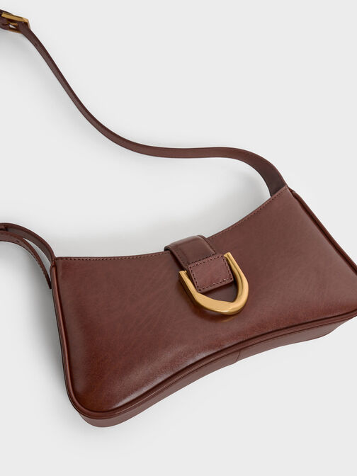 Gabine Curved Shoulder Bag, Chocolate, hi-res