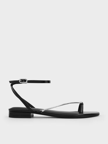 Chain-Strap Toe-Ring Sandals, Black Boxed, hi-res