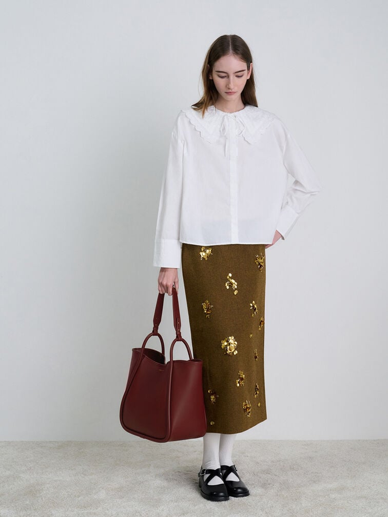 กระเป๋าโท้ทดีไซน์ทรงโค้งรุ่น Lyla, สีมัลเบอร์รี่พลัม, hi-res