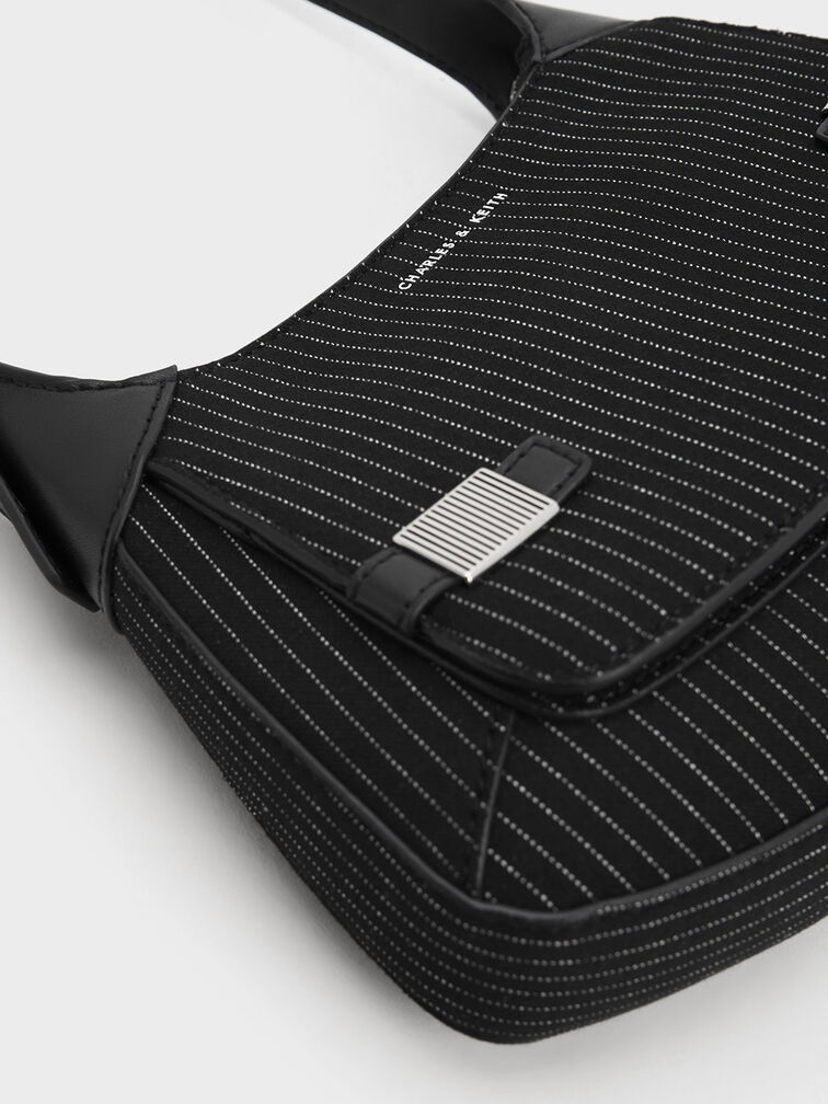 Striped Metallic-Accent Curved Shoulder Bag, , hi-res