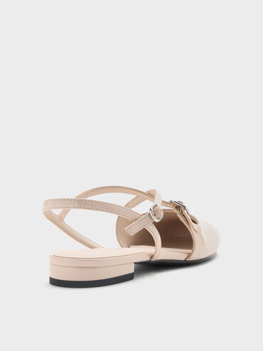 Patent Crossover Buckled Slingback Flats, Nude, hi-res