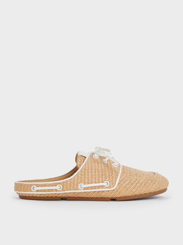 Raffia Slip-On Boat Shoes, Sand, hi-res