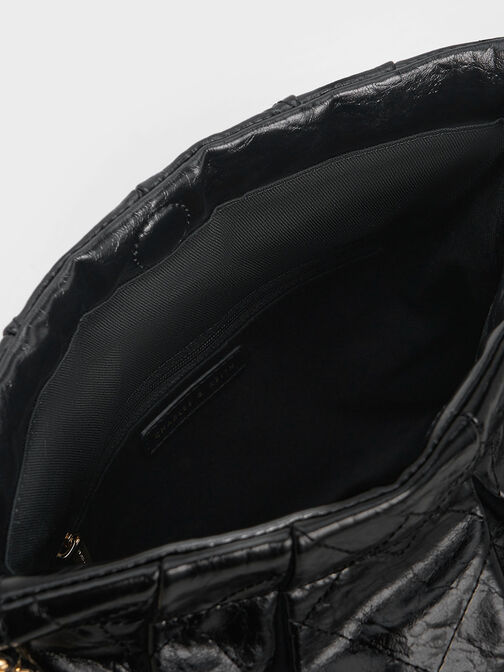 กระเป๋าโฮโบสายโซ่แบบคู่รุ่น Duo, สีดำ, hi-res